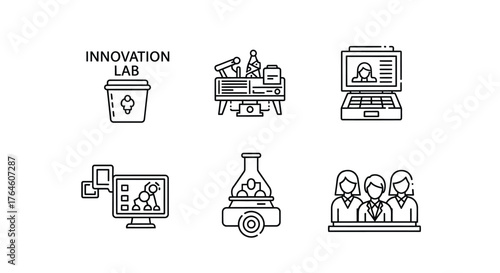 Collection of hand drawn icons representing innovation collaboration technology and ideas for business vector