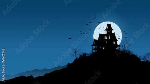 Haunted house halloween night vector illustration spooky dark scene art