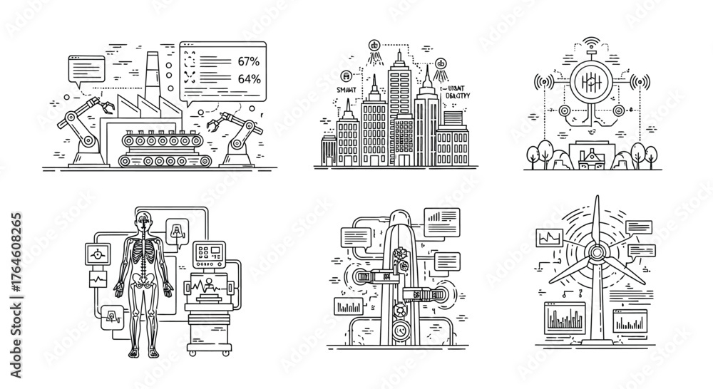 Obraz premium Abstract conceptual scenes representing different aspects of modern business and technology development vector