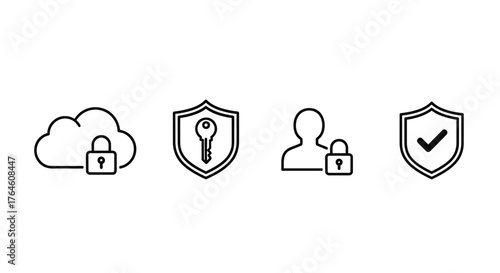 Digital security icons cloud shield user protection privacy data cybersecurity concepts vector