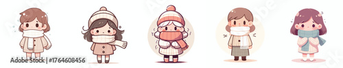 vector of a little girl standing in the cold