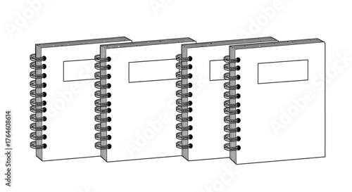 Three spiral bound notebooks lined up together isolated on white for study and organization vector