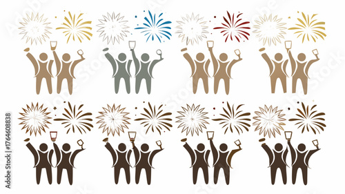 Celebrate milestones with this vibrant group, perfect for New Year's, graduations, and corporate success stories, dynamic and festive with fireworks