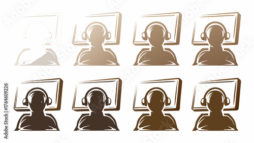 Customer service representative icons showcase a journey from pale to bold, symbolizing expertise and support solutions for tech assistance needs