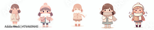 vector of a little girl standing in the cold