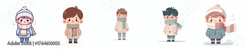 vector of a little boy standing in the cold