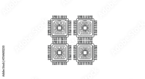 Abstract grid of microprocessors arranged in a digital matrix pattern vector