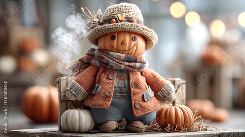 funny Halloween doll with a pumpkin head