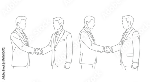 Businessmen shaking hands in multiple perspectives for partnership and agreement concepts vector
