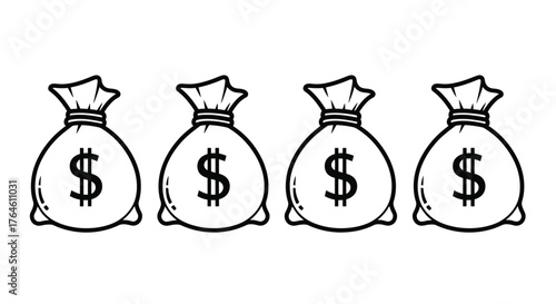 Four hand drawn money bags with dollar signs representing wealth and financial growth vector