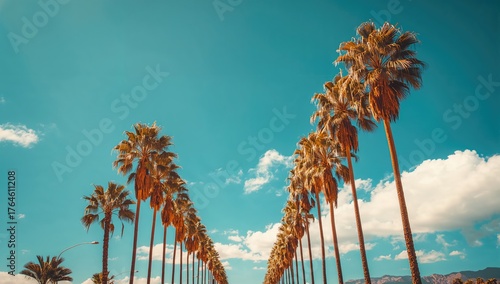 Retro palm trees under clear blue summer skies