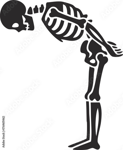 skeleton bowing respectfully, Black Skeleton Bending Over Illustration
