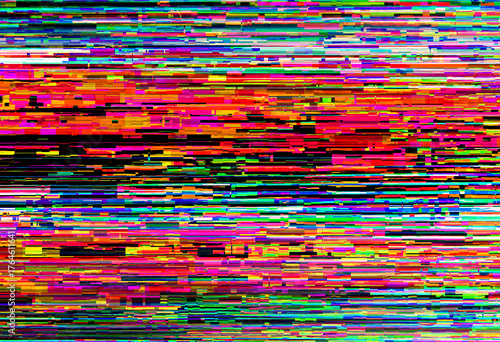 A chromatic aberation glitch screen display in multicolor