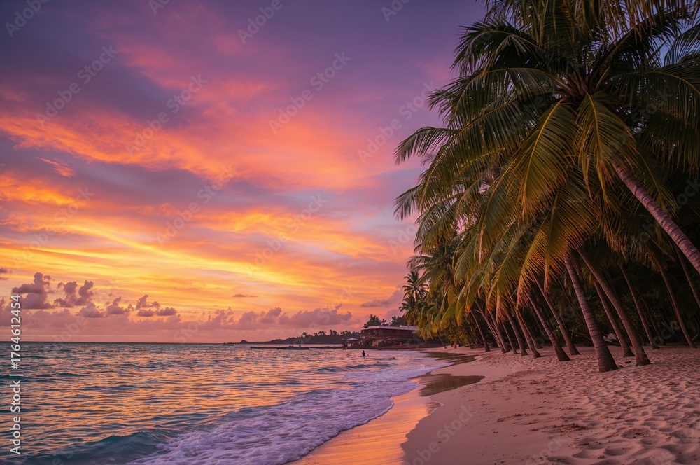 Fototapeta premium Retro sunset with palm trees silhouette