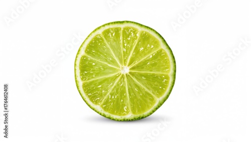 Single vibrant lime wedge isolated on a white background with clipping path, full frame view.