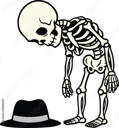 skeleton bowing respectfully, Black Skeleton Bending Over Illustration