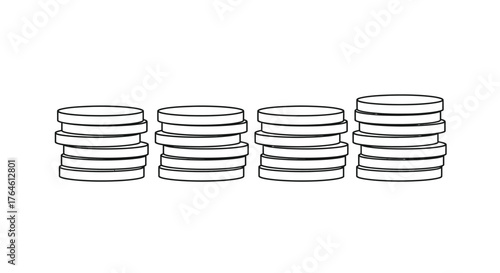 Four stacks of coins in a simple hand-drawn sketch representing finance wealth and business growth vector