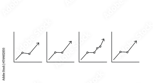 Four repeating upward trend graphs showing growth and progress on vector
