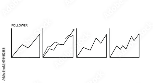 Four business growth charts showing upward trends and financial performance over time vector