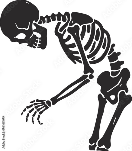 skeleton bowing respectfully, Black Skeleton Bending Over Illustration