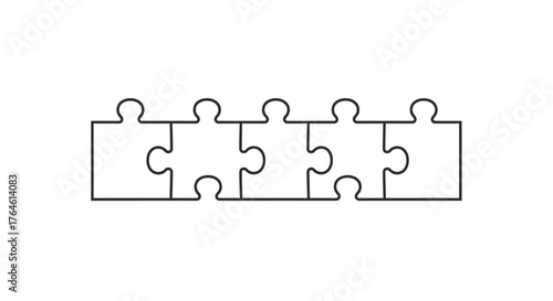 Five interlocking puzzle pieces forming a horizontal line of connection and unity vector