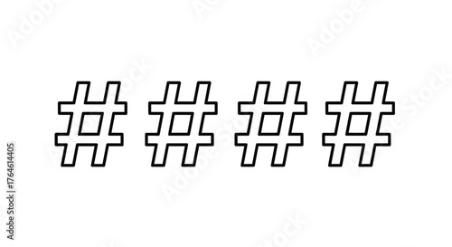 Four hashtag symbols hand drawn outline digital art for social media and online content creation vector