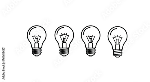 Four hand drawn light bulbs glowing symbolizing ideas creativity innovation and success vector