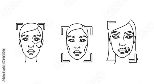 Facial recognition technology identifying diverse human faces with digital scans and security frames vector
