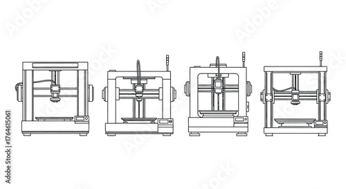 Blueprint schematic of industrial automated robotic arm machine assembly line equipment vector