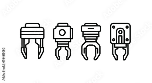Industrial robotic gripper end effectors set mechanical automation arms factory equipment close up vector