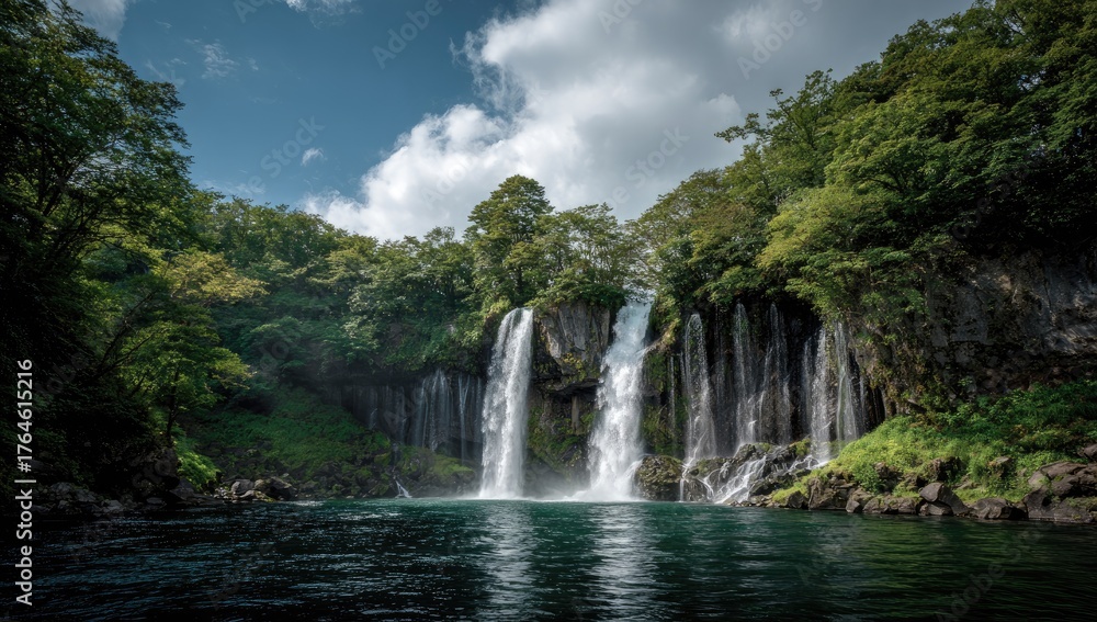 Fototapeta premium Lush waterfall cascading into a tranquil pool (1)
