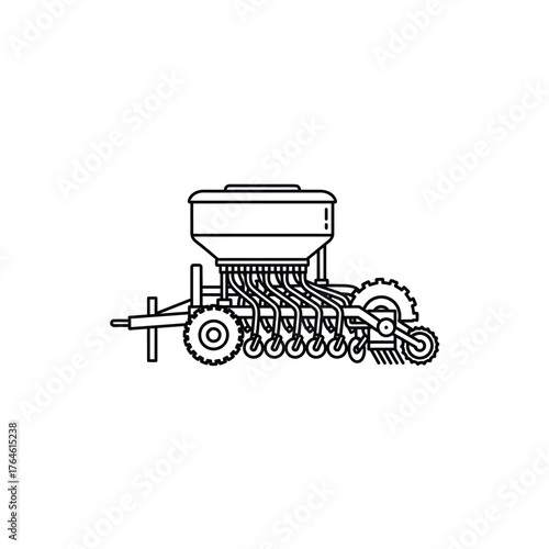 Seeder Agriculture Planting Machine Seed Drill Equipment Farming Line Art Icon