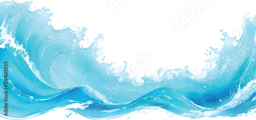 Abstract blue water wave background with splash and bubble motion showing clean, clear liquid freshness