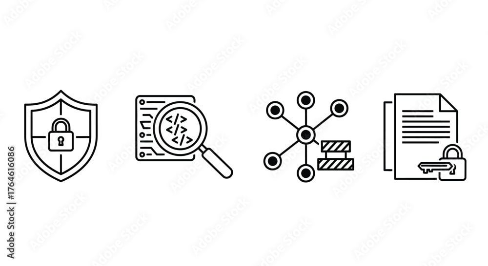 Obraz premium Digital security finance network and document protection icons for online business and data management vector