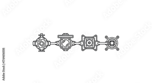 Vintage plumbing fixture design line art of faucets and valves in detailed sketch vector