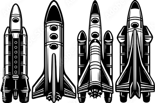 Space rocket silhoutte Black rocket ship icon with exhaust symbolizing launch space travel business startup and rapid progress space theme  