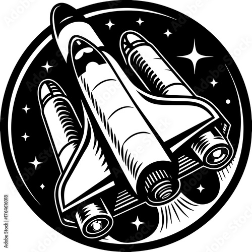 Space rocket silhoutte Black rocket ship icon with exhaust symbolizing launch space travel business startup and rapid progress space theme  