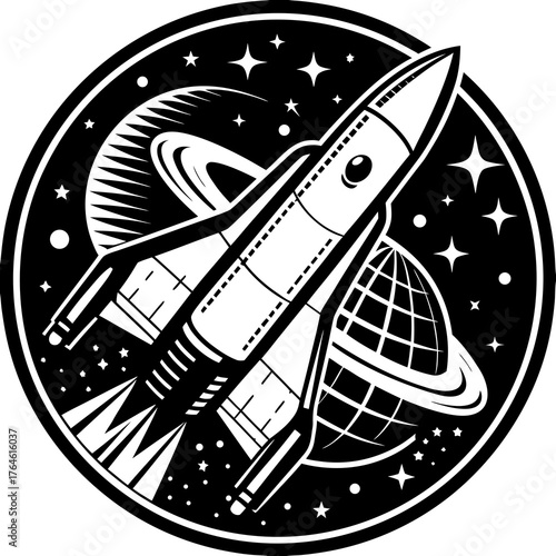 Space rocket silhoutte Black rocket ship icon with exhaust symbolizing launch space travel business startup and rapid progress space theme  