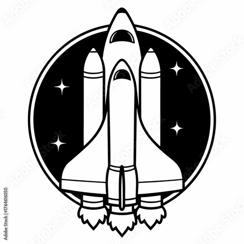 Space rocket silhoutte Black rocket ship icon with exhaust symbolizing launch space travel business startup and rapid progress space theme  