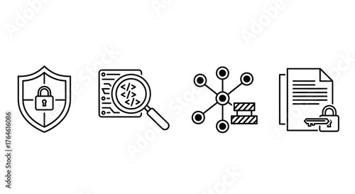 Digital security finance network and document protection icons for online business and data management vector