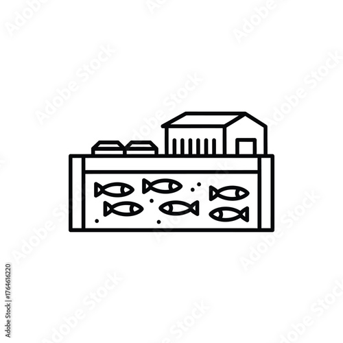 Fish Pond Farm Aquaculture House Building Isolated Outline Icon Design