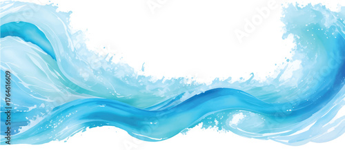Clean abstract blue sea wave splash backdrop with fresh water bubbles and liquid motion