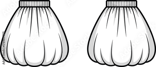 White balloon skirt design, bubble skirt flat sketch, pleated skirt vector, garment construction drawing, elastic waistband illustration, cad drawing flat vector illustration