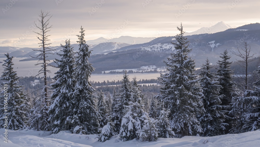 Fototapeta premium Snowfall in the Mountainous Region