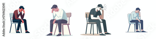 vector of a man sitting on chair a confused expression