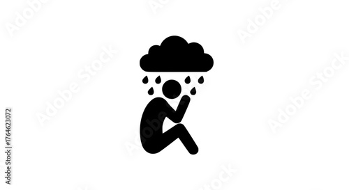 Man sitting alone black white icon  