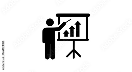 Man showing graph black white icon 