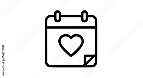Love heart planner black white icon 