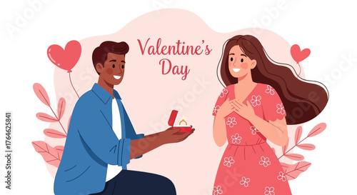 Marriage proposal during Valentine's Day, loving moment illustration