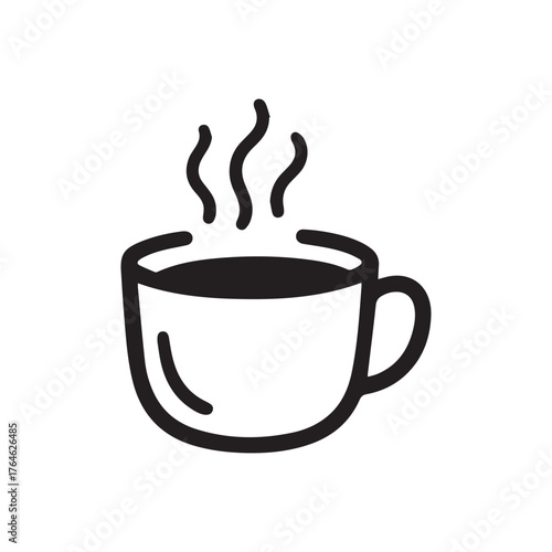 Elegant Black and White Coffee Cup Silhouette On White Background. 
